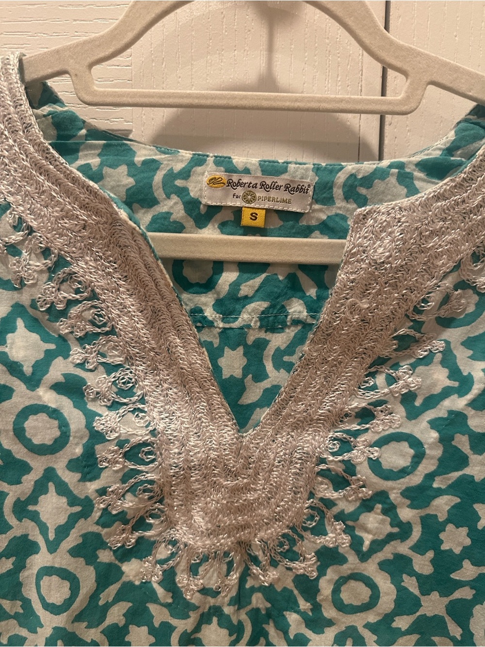 Roberta Roller Rabbit Turquoise & White Patterned Tunic - Picture 3 of 8